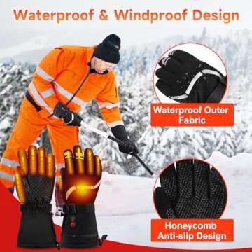 Netraty Heated Gloves for Men Women, Rechargeable Electric Motorcycle Gloves, Waterproof and Windproof Winter Warm Gloves, Touchscreen Hand Warmers for Outdoor Cycling Skiing Hiking Camping-L