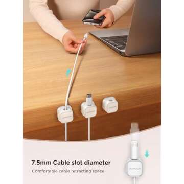 12 Pack Magnetic Cord Holder, Cord Organizer Cable Clip for Desk Management, JOYROOM Smooth Adjustable Cable Clip, Wire Holder Keeper Organizer for Home Office Desk Phone Car Wall Desktop Nightstand