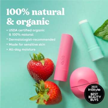 eos 100% Natural & Organic Lip Balm Stick- Vanilla Bean | Dermatologist Recommended for Sensitive Skin | All-Day Moisture Lip Care Products | 0.14 oz (Pack of 2)