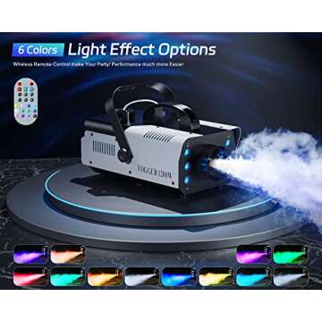 HOLDLAMP Fog Machine Halloween, Smoke Machine 1200W and 6000CFM with Wireless Remote Control and 6 Colorful LED Lights for Outdoor Indoor Christmas Wedding Stage Effect DJ Disco Party Stage