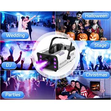 HOLDLAMP Fog Machine Halloween, Smoke Machine 1200W and 6000CFM with Wireless Remote Control and 6 Colorful LED Lights for Outdoor Indoor Christmas Wedding Stage Effect DJ Disco Party Stage