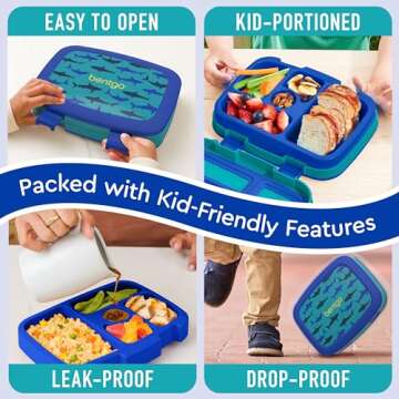 Bentgo Kids Prints Leak-Proof, 5-Compartment Bento-Style Kids Lunch Box - Ideal Portion Sizes for Ages 3-7, Durable, Drop-Proof, Dishwasher Safe, & Made with BPA-Free Materials (Sharks)