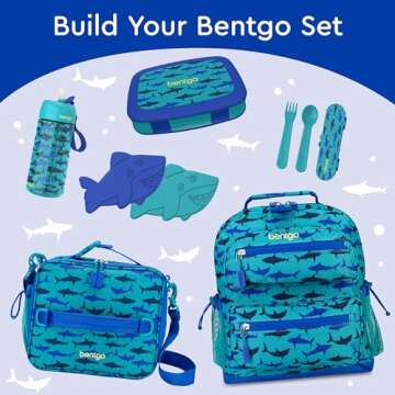 Bentgo Kids Prints Leak-Proof, 5-Compartment Bento-Style Kids Lunch Box - Ideal Portion Sizes for Ages 3-7, Durable, Drop-Proof, Dishwasher Safe, & Made with BPA-Free Materials (Sharks)