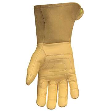 Youngstown Gloves Leather Utility Long Cuff Work Glove For Men - Kevlar Lined - Cut, Puncture, Flame Resistant, Arc Rated - Black/Tan, Small