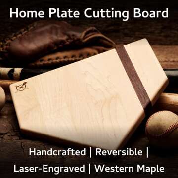 Baseball BBQ | 12'' Home Plate Cutting Board | Kitchen & BBQ Accessory for Baseball Fans Wood for Chopping, Prep, or Charcuterie | Made in USA