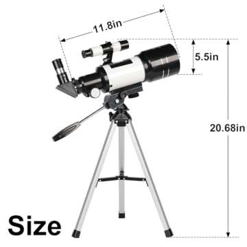 Telescope for Adults & Kids, 70mm Aperture Refractor (15X-150X) Portable Travel Telescope with Phone Adapter & Wireless Remote, Astronomy Beginners Gifts, Black