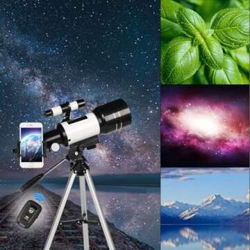 Telescope for Adults & Kids, 70mm Aperture Refractor (15X-150X) Portable Travel Telescope with Phone Adapter & Wireless Remote, Astronomy Beginners Gifts, Black