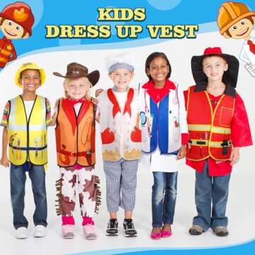 20 PCS Kids Community Helper Dress Up Vest Career Costumes Role Play Career Cosplay Clothes Pretend and Play Costume for Kids Dress up Doctor Police Fireman Car Racer Cowboy Farmers Worker Pirate