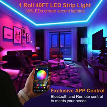 ViLSOM 40FT Led Strip Lights, Smart APP and Remote Control Music Sync Led Lights for Bedroom, Room, Ceiling, Party, Home Decoration with SMD 5050LED 16 Million Colors RGB Light Strip Bias Lighting