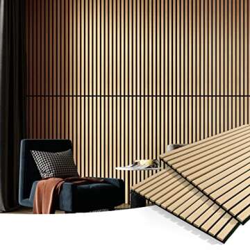 Art3d 2 Wood Slat Acoustic Panels for Wall and Ceiling - 3D Fluted Sound Absorbing Panel with Wood Finish - Oak