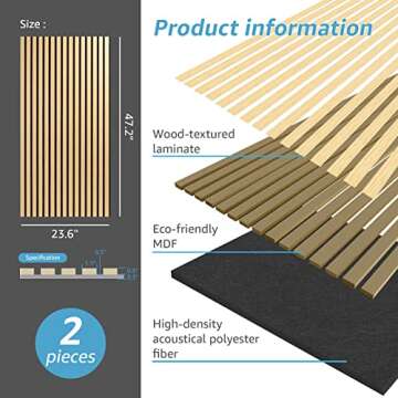 Art3d 2 Wood Slat Acoustic Panels for Wall and Ceiling - 3D Fluted Sound Absorbing Panel with Wood Finish - Oak