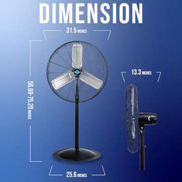 Tornado 30 Inch High Velocity Stationary Non-Oscillating Metal Pedestal Fan Commercial, Industrial Use 3 Speed 8850 CFM 10 FT Cord UL Safety Listed, Black