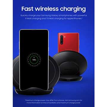 Samsung Qi Certified Fast Charge Wireless Charger Stand (2019 Edition) with Cooling Fan for Select Galaxy and Apple Iphone Devices - US Version