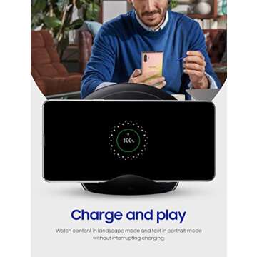 Samsung Qi Certified Fast Charge Wireless Charger Stand (2019 Edition) with Cooling Fan for Select Galaxy and Apple Iphone Devices - US Version