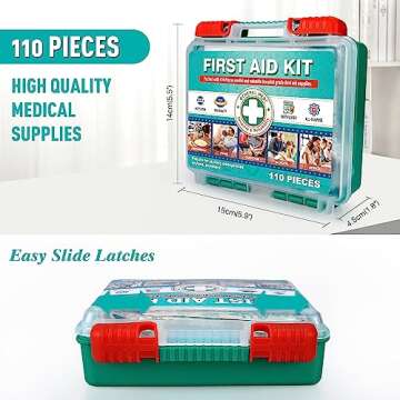 General Medi 110 Pieces Small First Aid Kit - HardCase First Aid Box - Contains Premium Medical Supplies for Travel, Home, Office, Vehicle, Camping, Workplace & Outdoor