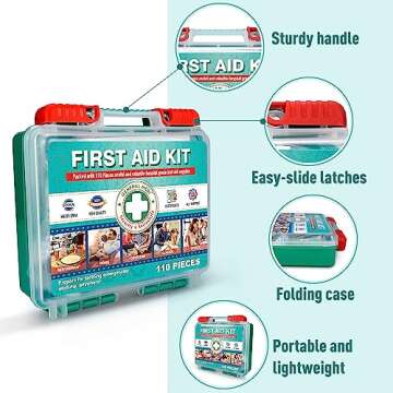 General Medi 110 Pieces Small First Aid Kit - HardCase First Aid Box - Contains Premium Medical Supplies for Travel, Home, Office, Vehicle, Camping, Workplace & Outdoor