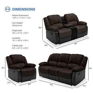 Nathaniel Home Pu Leather Recliner Sofa Couch Set Sectional Loveseat Chair, Cup Holder Padded Armrests for Living Room Bedroom Home Theater Seating, Chocolate