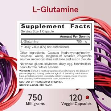 Jarrow Formulas L-Glutamine 750 mg, Dietary Supplement, Immune and Muscle Support, 120 Veggie Capsules, Up to 120 Day Supply