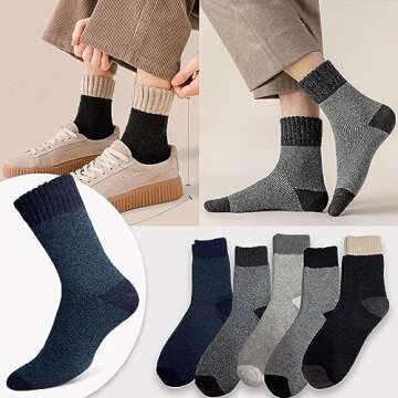 VoJoPi Wool Socks Mens Thick 5 Pairs Thermal Warm Winter Socks for Men Super Soft Cozy Boot Socks for Cold Weather