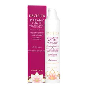 Pacifica Beauty Dreamy Youth Day and Night Face Cream, Skincare, Daily Moisturizer, Grapeseed Oil, Peptides, Hydrating, Face Lotion, Face Care, For Dry and All Skin Types, Vegan, 1.7 fl oz (1 Count)