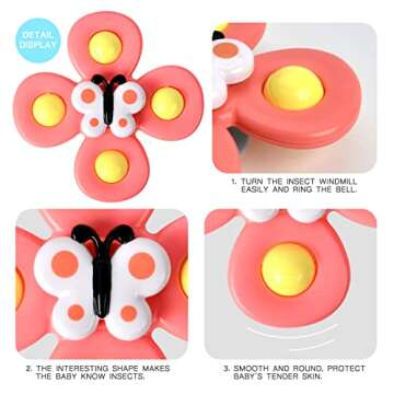 3PCS Suction Cup Spinner Toys for 1 2 Year Old Boys Spinning Toys 12-18 Months Sensory Toys for Toddlers 1-3 First Birthday Baby Gifts for Girls