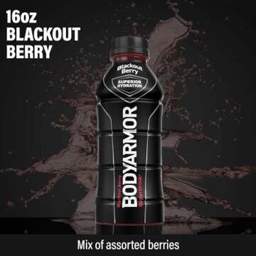 BODYARMOR Sports Drink Sports Beverage, Blackout Berry, Coconut Water Hydration, Natural Flavors With Vitamins, Potassium-Packed Electrolytes, Perfect For Athletes, 16 Fl Oz (Pack of 12)