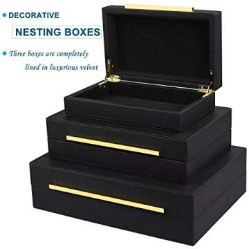 ZIKOUL Black Shagreen Box Faux Leather Set Of 3 Pcs Storage Decorative Boxes,Modern Stacking Decorative Boxes with Lids For Home Decor Coffee Table Top Storage Jewelry Box Organizer