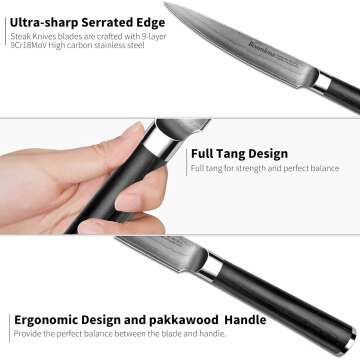 Ultra Sharp Steak Knives Set - 6 Premium Knives