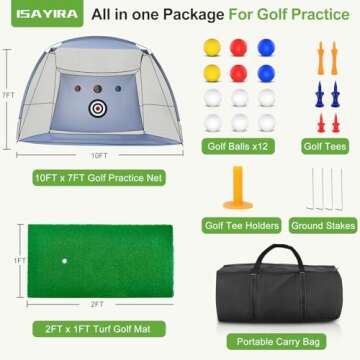 Golf Practice Net 10x7ft Golf Hitting Aids Nets for Backyard Driving Chipping, Home Golf Swing Training with Targets /1 Golf Mat / 5 Golf Balls / 1 Golf Tees/Bag - Men Indoor Outdoor Sports Gam…