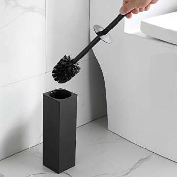 BGL Freestanding Aluminium Toilet Brush with Holder for Bathroom Storage and Organization Toilet Bowl Cleaner Brush and Holder, Square Design Sturdy and Space Saving (Black)