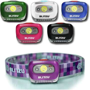 BLITZU Led Headlamps Camping Essentials for Camper, Kids, Family, Adults. Headband Light Headlights for Head, Headband Flashlights, Led Head Lights, Head Lamp, Camping Gear Clearance, Purple