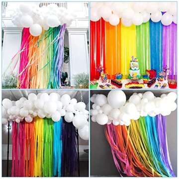 JOYYPOP Rainbow Party Decorations with White Balloon Garland and Rainbow Crepe Paper Streamers for Rainbow Baby Shower Rainbow Birthday Party