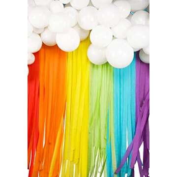 JOYYPOP Rainbow Party Decorations with White Balloon Garland and Rainbow Crepe Paper Streamers for Rainbow Baby Shower Rainbow Birthday Party