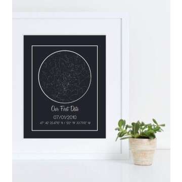 First Date Night Sky Art Print - Custom Star Map - Personalized Star Map - Star Constellation Map - 8.5 x 11