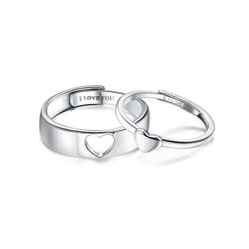 MILACOLATO Matching Rings for Couples - 925 Sterling Silver Heart Promise Ring