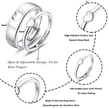 Matching Sterling Silver Couples Rings - Heart Promise