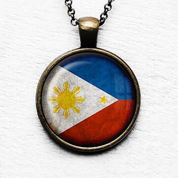 Philippines Filipino Flag Pendant Necklace