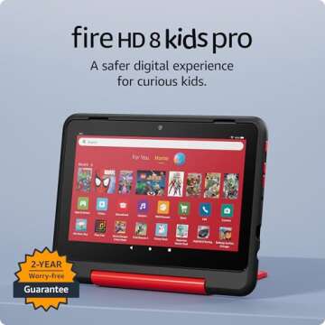 New Amazon Fire HD 8 Kids Pro tablet, ages 6-12 | 3GB memory, 8" HD screen, slim case for older kids, ad-free content, parental controls, 13-hr battery, 32GB, Marvel Avengers, (2024 release)