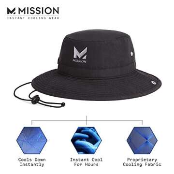 Mission Cooling Bucket Hat for Men & Women, UPF 50 Sun Protection, 3” Wide Brim, Adjustable Strap, Evaporative Cooling Technology When Wet, Great for Summer, Outdoors, Fishing, Camping Black