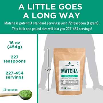 Jade Leaf Matcha Organic Ceremonial Grade Matcha Green Tea Powder - Authentic Japanese Origin - Barista Edition For Cafe Quality Tea & Lattes (1 Pound)