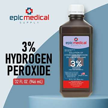 Epic Medical Supply Hydrogen Peroxide 32 oz. First Aid Antiseptic and Multipurpose Cleaner, 3% USP, Topical Wash for Minor Cuts, Scrapes, Insect Bites, and Skin Irritations. (1)