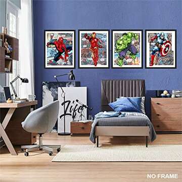 Batuba Design - Boys Comics Wall Decor Poster Prints, Set of 4 FRAMELESS (8''x10''), Superhero room decor for boys, Superheroes poster, Superheroes Wall Art, Posters For Boys Room,…