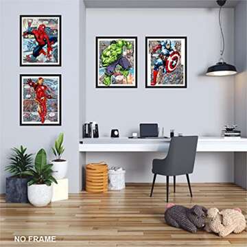 Batuba Design - Boys Comics Wall Decor Poster Prints, Set of 4 FRAMELESS (8''x10''), Superhero room decor for boys, Superheroes poster, Superheroes Wall Art, Posters For Boys Room,…