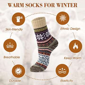 Trifabricy 5 Pairs Wool Socks for Women - Warm Comfortable Womens Wool Socks, Wool Socks Women, Vintage Winter Socks, Super Soft Crew Socks for Women, Thick Knit Cabin Cozy Wool Socks Gifts For Women