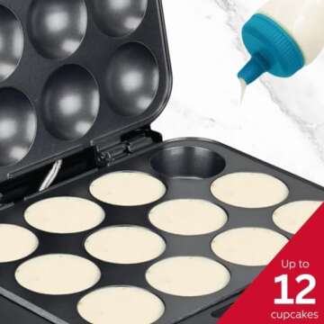 Holstein Housewares - Non-Stick Full Size Cupcake Maker, Black - Makes 12 Cupcakes, Muffins, Cinnamon Buns, and more for Birthdays, Holidays, Bake Sales or Special Occasions