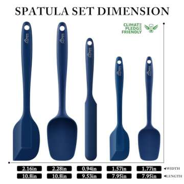 HOTEC Food Grade Silicone Rubber Spatula Set Kitchen Utensils for Baking, Cooking, and Mixing High Heat Resistant Non Stick Dishwasher Safe BPA-Free Classic Blue Set of 5