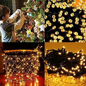 Home Lighting 66ft Christmas Decorative Mini Lights, 200 LED Green Wire Fairy Starry String Lights Plug in, 8 Lighting Modes, for Indoor Outdoor Xmas Tree Wedding Party Decoration (Warm White)