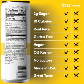 Tru Defend Seltzer, Immune Support Drinks with 100% Vitamin C, Pineapple Fruit Juice Flavored Sparkling Water, Caffeine Free, Kosher, Gluten Free, Vegan, Low Calories, No Sugar Added Beverages, 12oz (Pack of 12)