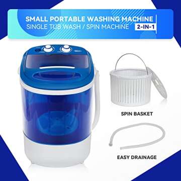 ZENY Portable Mini Washing Machine 5.7 lbs Washing Capacity Semi-Automatic Compact Washer Spinner Small Cloth Washer Laundry Appliances for Apartment, RV, Camping, Single Translucent Tub Blue