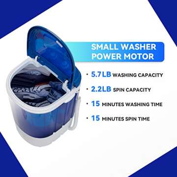 ZENY Portable Mini Washing Machine 5.7 lbs Washing Capacity Semi-Automatic Compact Washer Spinner Small Cloth Washer Laundry Appliances for Apartment, RV, Camping, Single Translucent Tub Blue